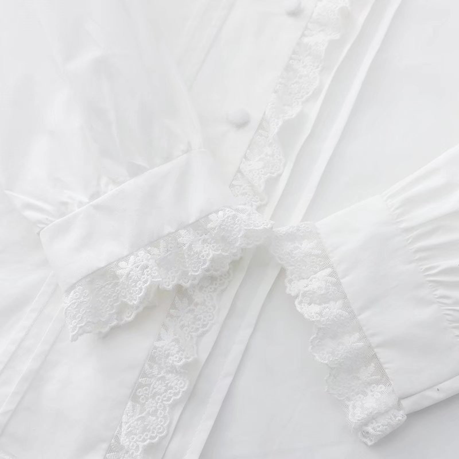 Kawaii Lolita Long Sleeve Blouse with Lace Trim Peter Pan Collar Cotton Shirt